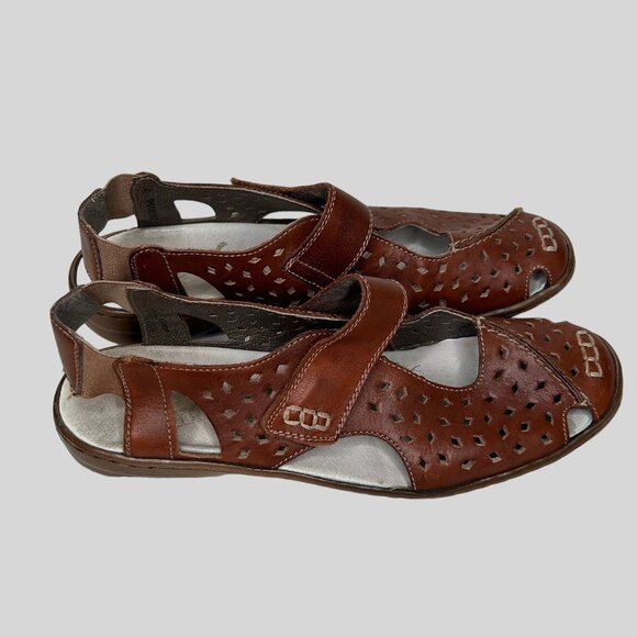 Rieker Brown Leather Strap Sandals Womens Size 39 - Picture 1 of 7